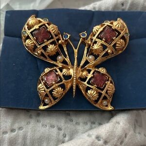 Avon Gold and Pink Butterfly Brooch Whimsigoth, Nature Core, Dark Academia